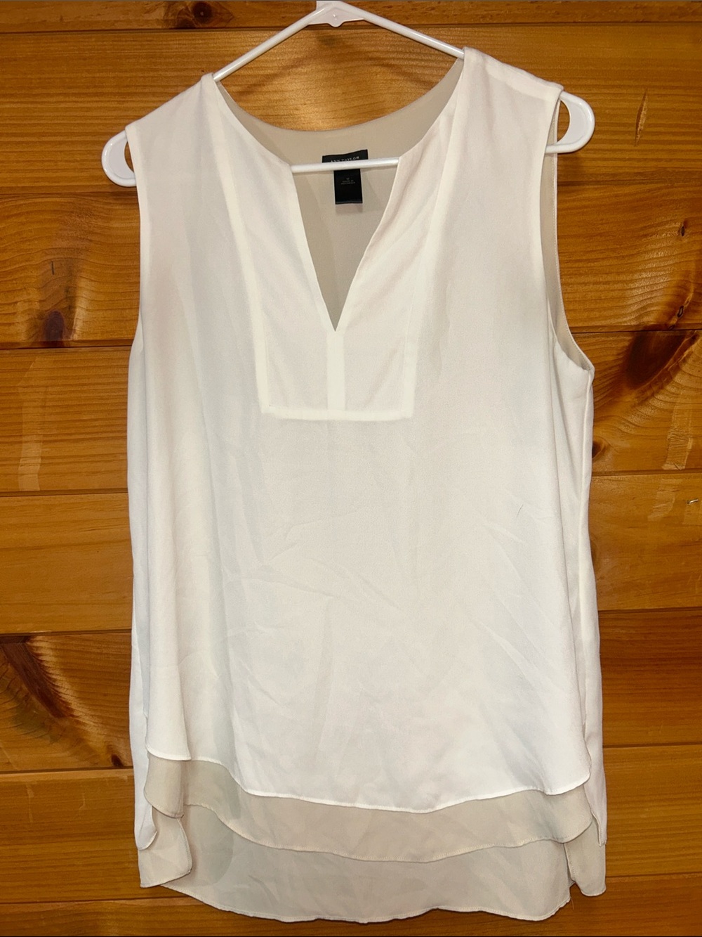 Ann Taylor Factory Cream Double-Layer V-Neck Sleeveless Camisole